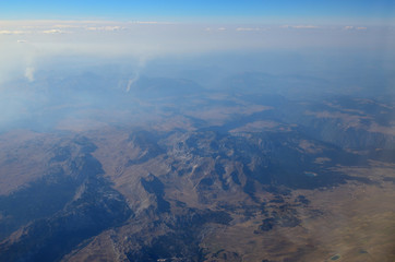 Fototapeta na wymiar Aerial view from an airplane over the landscape of Serbia and Montenegro