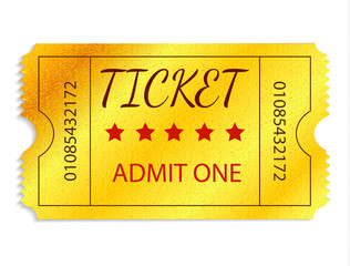 Golden ticket isolated on white background. Vector illustration.