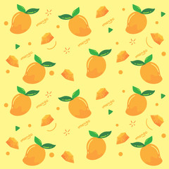 Fruit in Summer , Yellow Mango pattern,  ,tropical fruit ,Vector illustration