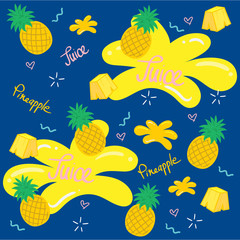 Fruit in Summer , Pineapple juice pattern, Vector illustration 