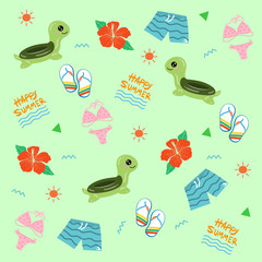Green turtle inflatable ring in Summer object theme , Summer pattern, Vector illustration 