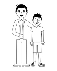 family father hugging her teen son vector illustration