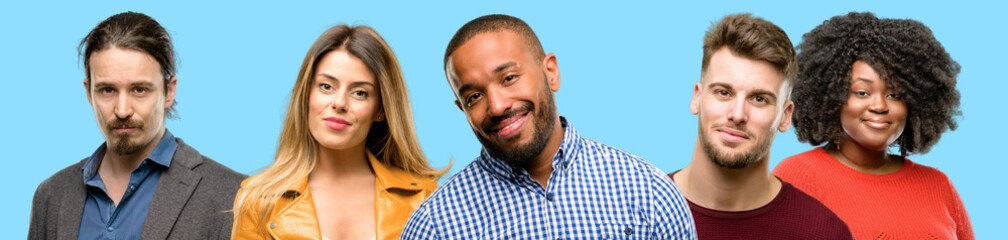 Group of mixed people, women and men confident and happy with a big natural smile laughing
