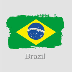 Vector Illustration. Hand draw Brazil flag. National Brazil banner for design on grey background