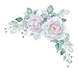 Watercolor Floral Bouquet with White Roses