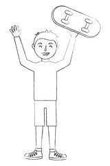 young boy celebratring with skateboard avatar vector illustration design