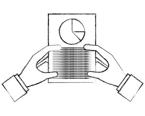 hands lifting document report with pie statistics vector illustration