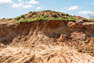 sand hill, developed sand pit, place for construction site, construction background