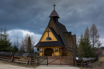Fototapeta na wymiar Roman Catholic chapel on Furmanowa peak in Zakopane, Malopolska, Poland