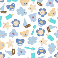 Cute Baby boy elements Vector seamless pattern
