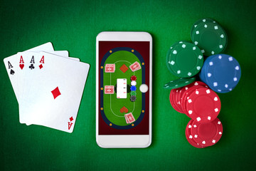 Mobile phone with poker table on screen