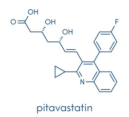 Pitavastatin hypercholesterolemia drug molecule. Skeletal formula.