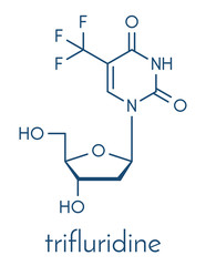 Trifluridine (trifluorothymidine, TFT) antiviral drug molecule. Skeletal formula.