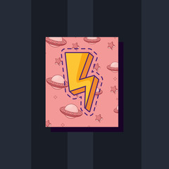 thunder icon over pink square and black background, colorful design. vector illustration
