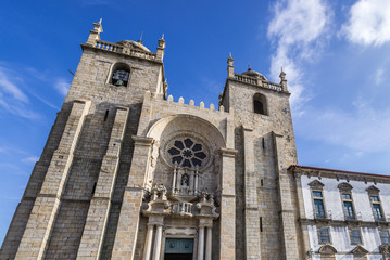 Fototapeta na wymiar Frontage of Se Cathedral in Porto city in Portugal