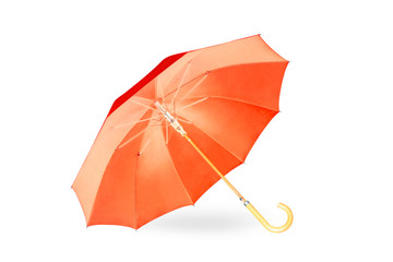 Modern red umbrella isolated on white.
