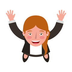 aerial view of elegant businesswoman celebrating vector illustration design
