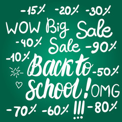Vector Set Back to school Sale on green chalkboard