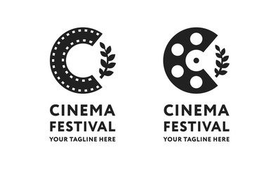 Cinema Short Film Roll Movie Festival Branch Logo Template Sign. Letter C Tape Reel Minimal Flat Icon Concept.