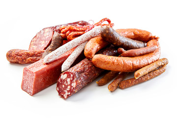 Spicy dried or smoked beef and pork sausages