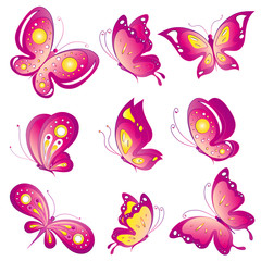 beautiful pink butterflies, isolated  on a white