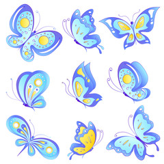 mooie blauwe vlinders, geïsoleerd op een witte