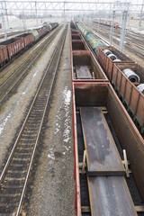 Fototapeta na wymiar cargo freight train at the railway station
