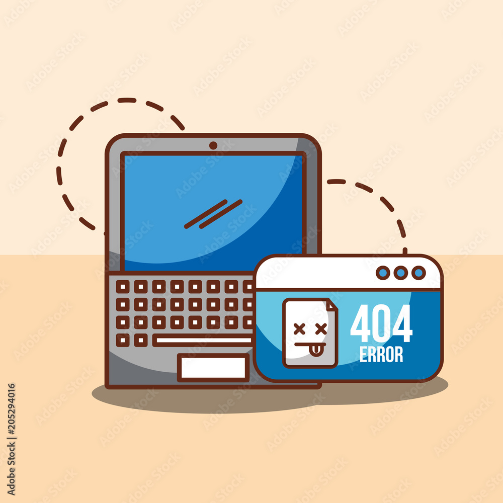 Poster laptop and website 404 error page not found vector illustration