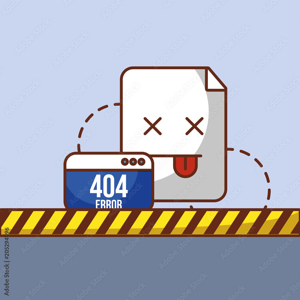 Poster 404 error page not found website and barricade tape vector illustration