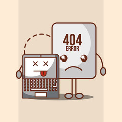 laptop and 404 error page not found kawaii cartoon vector illustration