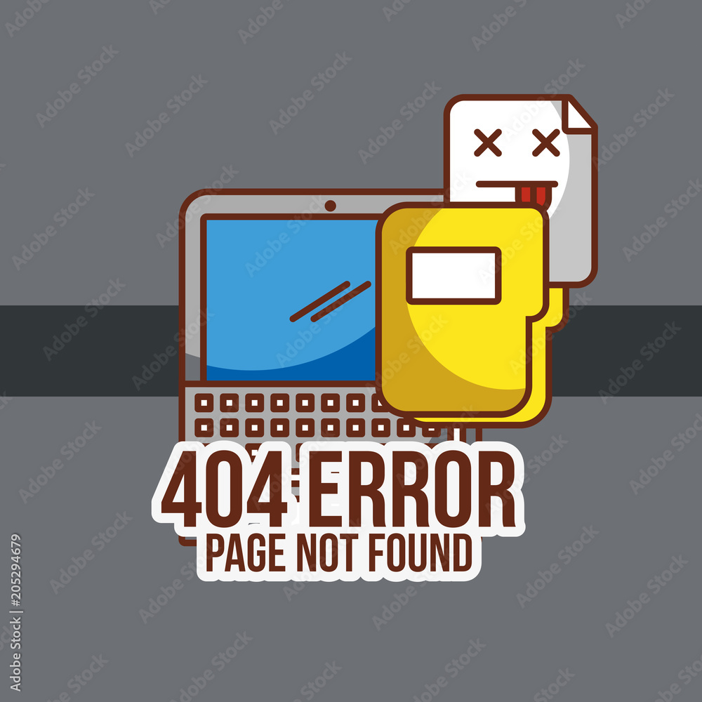 Poster 404 error page not found laptop and folder files vector illustration