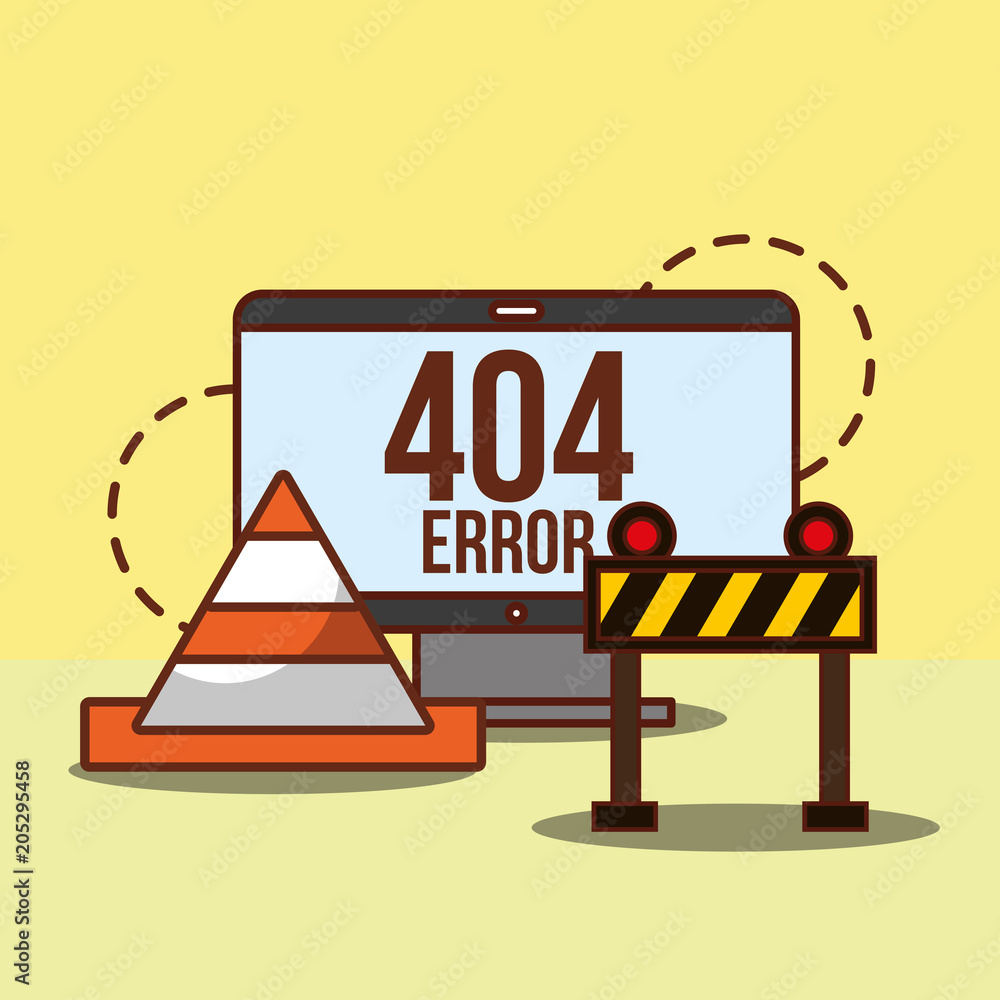 Poster computer under construction web 404 error page not found vector illustration