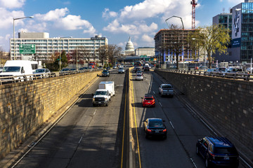 APRIL 11, 2018 WASHINGTON D.C. - Elevated view of  South Capitol to US Capitol going towards US Capitol in Washington DC.