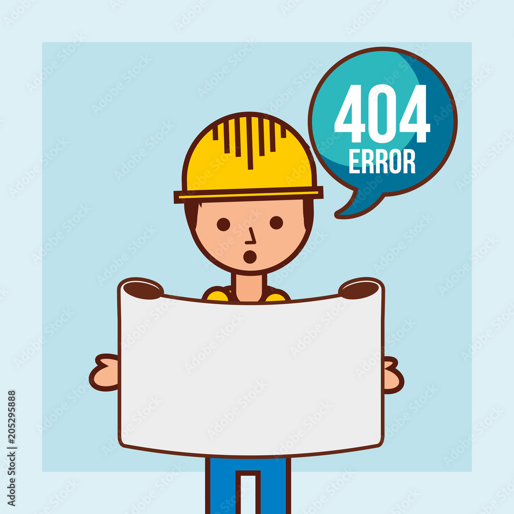 Poster worker holds message 404 error page not found vector illustration