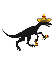 mexiko mexikaner sombrero tanzen musik hut raptor jagen silhouette schwarz umriss t-rex fleischfresser böse gefährlich fressen dino dinosaurier saurier clipart comic cartoon design