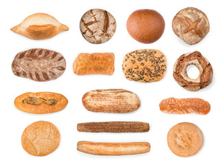 Bread, baguettes and cake collection isolated with clipping path