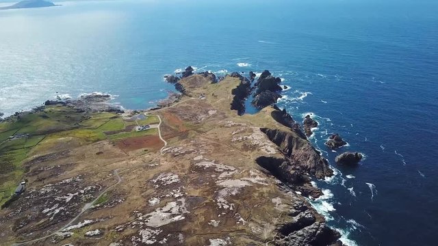 aerial footage of beautiful landscape with cliffs and ocean in northern point of Ireland, Malin Head  