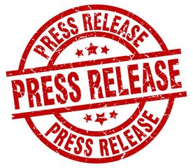 press release round red grunge stamp