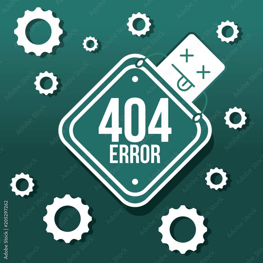 Poster 404 error cartoon page website fail setting green background vector illustration