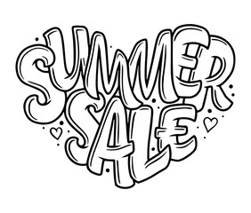 Fototapeta premium Lettering in heart - Summer sale marketing header. Design for greeting card, ad, promotion, poster, banner, blog, article, social media, marketing.