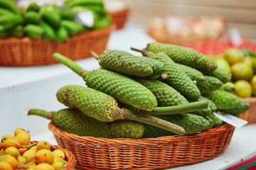 Exotic fruits on farmer market in Funchal, Madeira, Portugal
