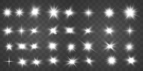 Set of  glowing lights effects isolated on transparent background. Glow light effect. Star burst with sparkles. lens flare.Sun rays.