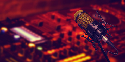 microphone in studio at background 3d illustration © volodyar