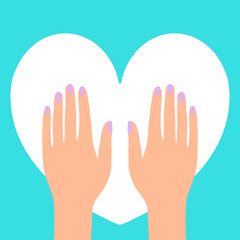 Manicure in flat style. Manicure concept with hands and heart. Vector illustration.