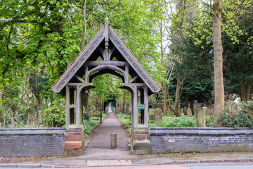 A nice walkway lead to a church cemetery