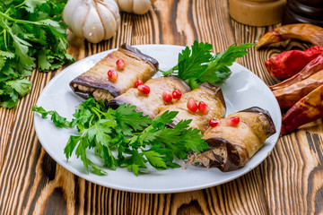 Eggplant rolls stuffed with nuts