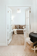 Living room scandinavian style interior, studio apartment design