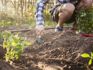 young caucasian man gardening close up portrait