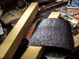 close up piece of new abrasive on the table