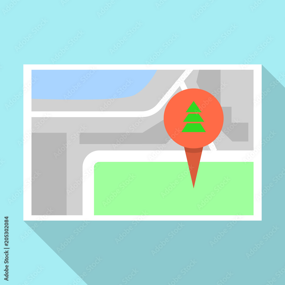 Poster Fir tree pin map icon. Flat illustration of fir tree pin map vector icon for web design